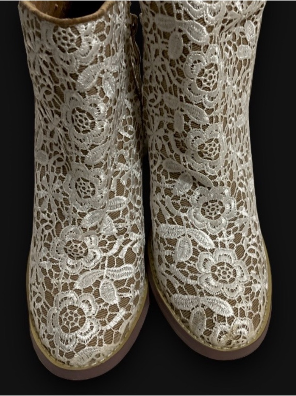 Very Volatile Ivory Lace Overlay Ankle Boots